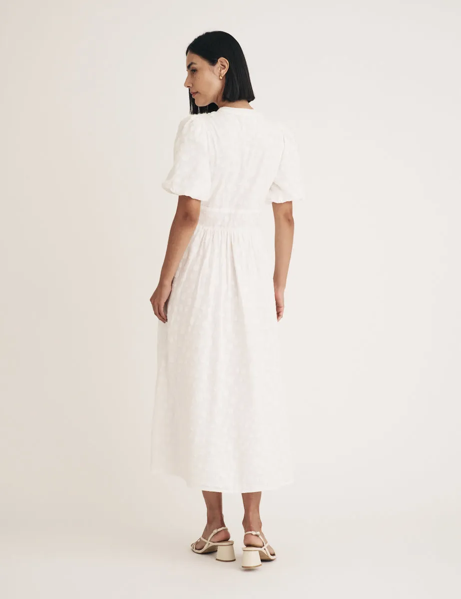 White Textured Spot Starlight Midi Dress