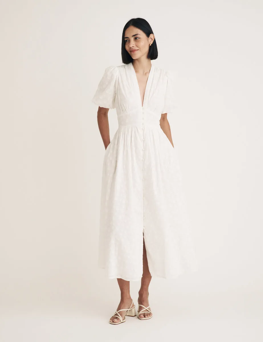 White Textured Spot Starlight Midi Dress