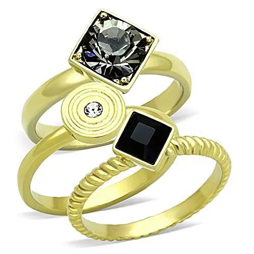 WildKlass Stainless Stackable Steel Ring IP Gold Women Top Grade Crystal Jet