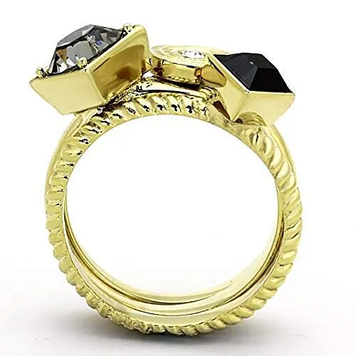 WildKlass Stainless Stackable Steel Ring IP Gold Women Top Grade Crystal Jet