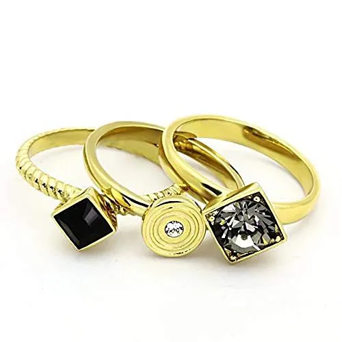 WildKlass Stainless Stackable Steel Ring IP Gold Women Top Grade Crystal Jet