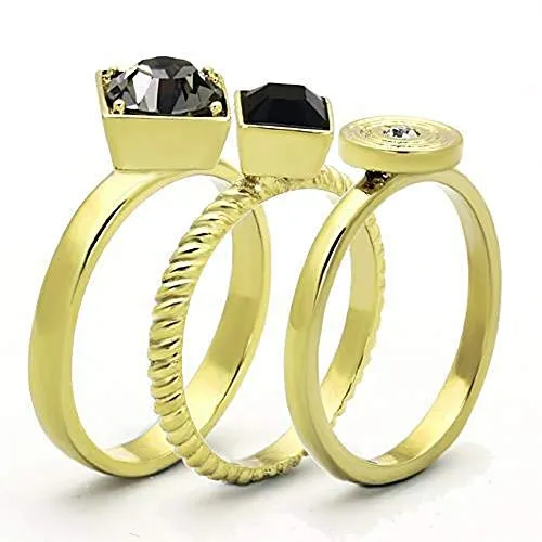 WildKlass Stainless Stackable Steel Ring IP Gold Women Top Grade Crystal Jet