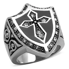 WildKlass Stainless Steel Cross Ring High Polished (no Plating) Men Top Grade Crystal Clear