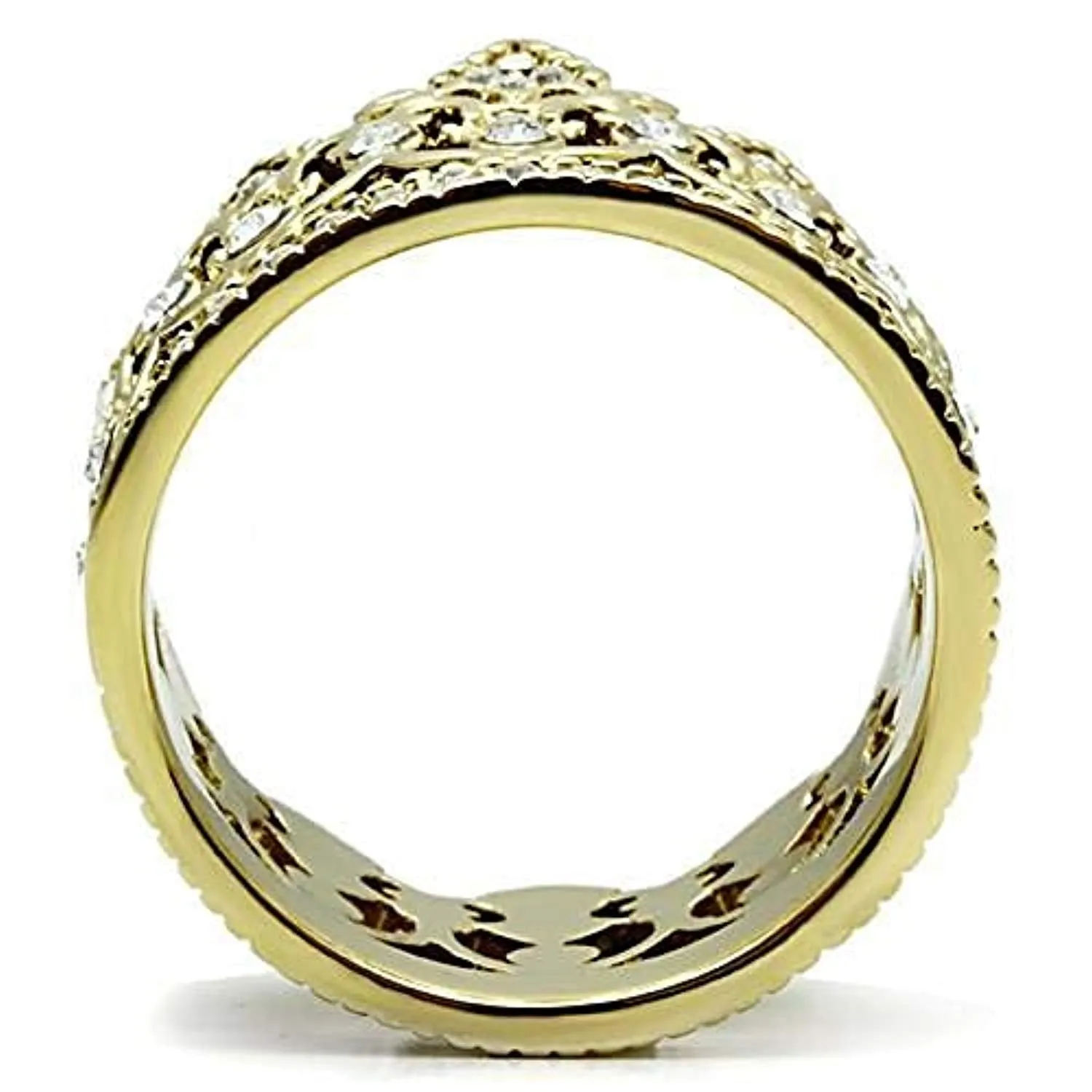 WildKlass Stainless Steel Crown Ring IP Gold Women Top Grade Crystal Clear