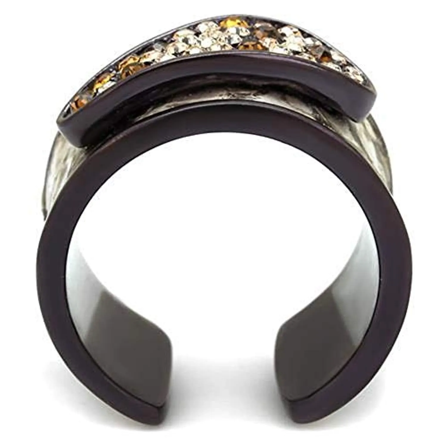 WildKlass Stainless Steel Ring IP Dark Brown (IP Coffee) Women Top Grade Crystal Multi Color