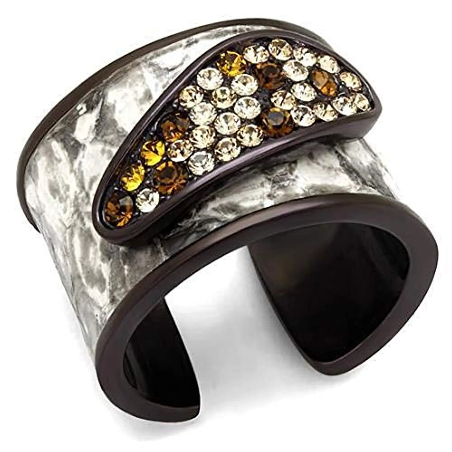 WildKlass Stainless Steel Ring IP Dark Brown (IP Coffee) Women Top Grade Crystal Multi Color