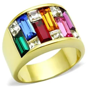 WildKlass Stainless Steel Ring IP Gold Women Top Grade Crystal Multi Color